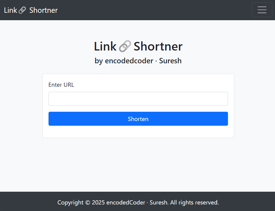 Link Shortener Link Shortener - A link shortener application that allows users to shorten long URLs for easier sharing and tracking.